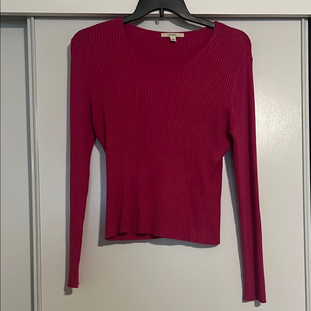 Women's Pink Ribbed Long Sleeve Top